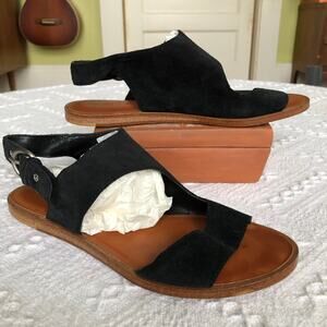 1.STATE Black Suede Strappy Flat Sandals 6.5 Buckle Slingback Minimalist Capsule